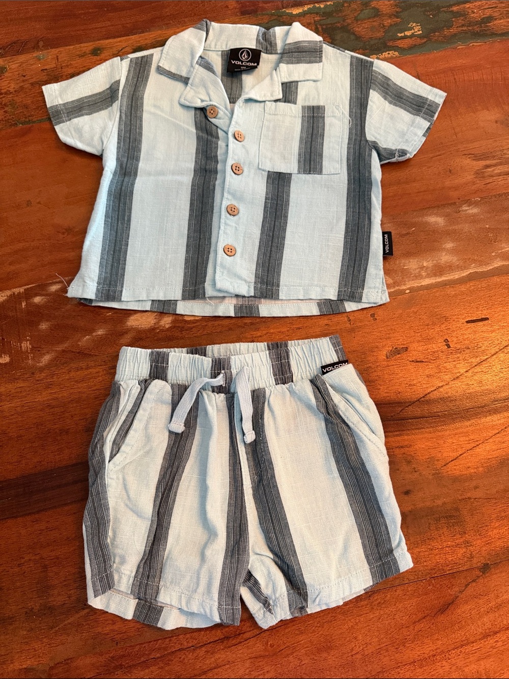 Volcom Light Blue & darker blue Striped Summer Two-Piece Set